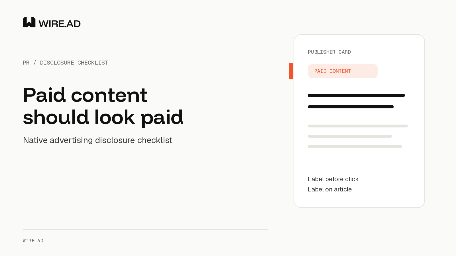 WIRE.AD editorial cover showing a paid-content label beside a sponsored article card